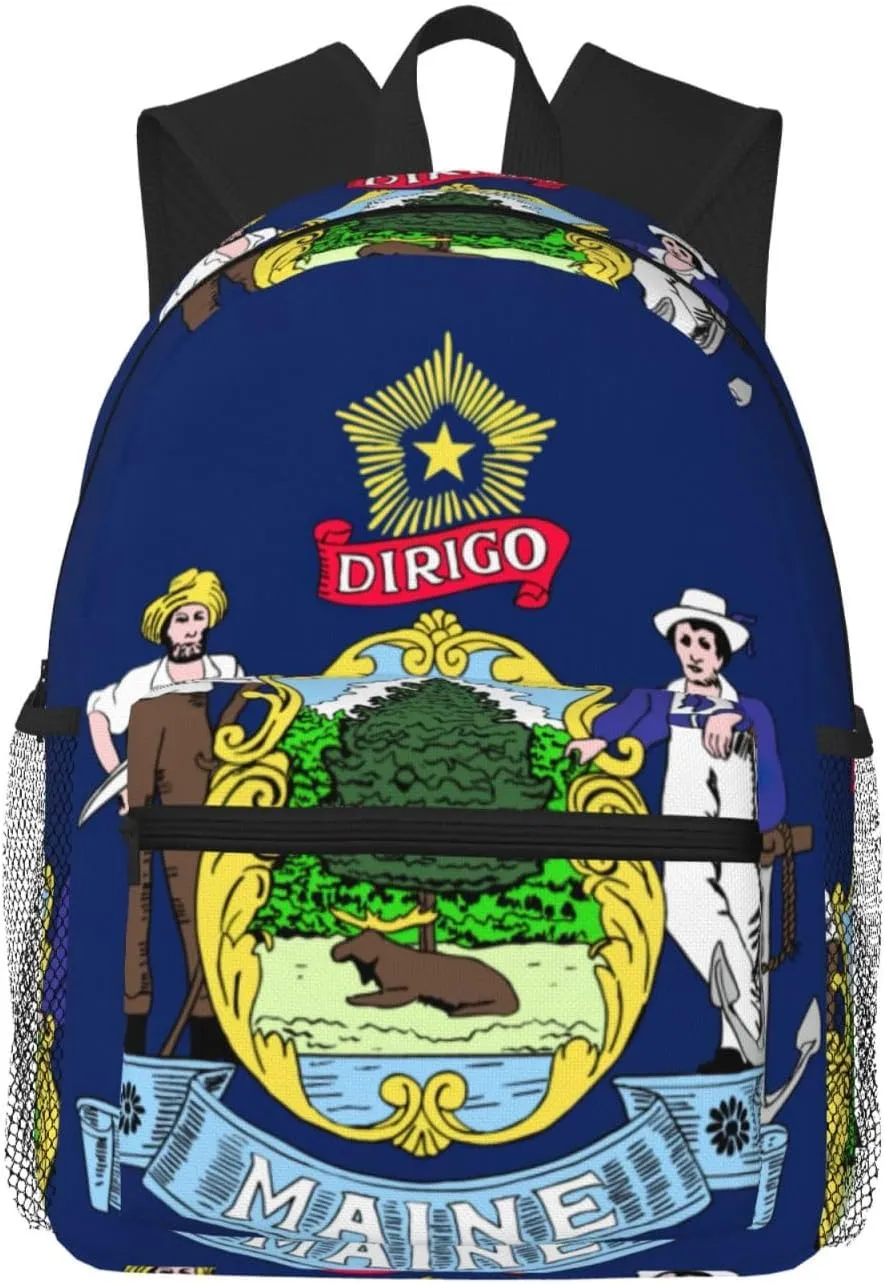 nanger Maine State Flag Print Large Travel Work Backpack, Anti-Water College Bag Business Laptop Pack For Men Women