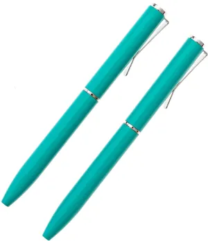 NarwhalCo Set of 2 Teal Small Pens (3.35") with Black Ink for Pocket, Wallet, Planner, Purse or Passport