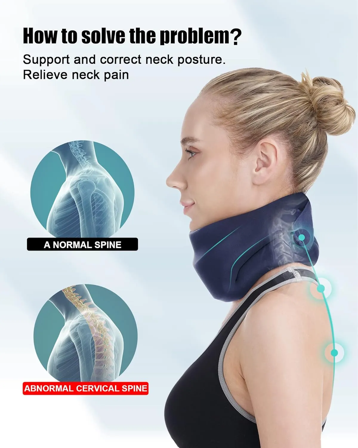 Neck Brace for Sleeping - Cervical Collar Relief Neck Pain and Neck Support Soft Foam Wraps Keep Vertebrae Stable for Relief of Cervical Spine Pressure for Women & Men Blue Large Size