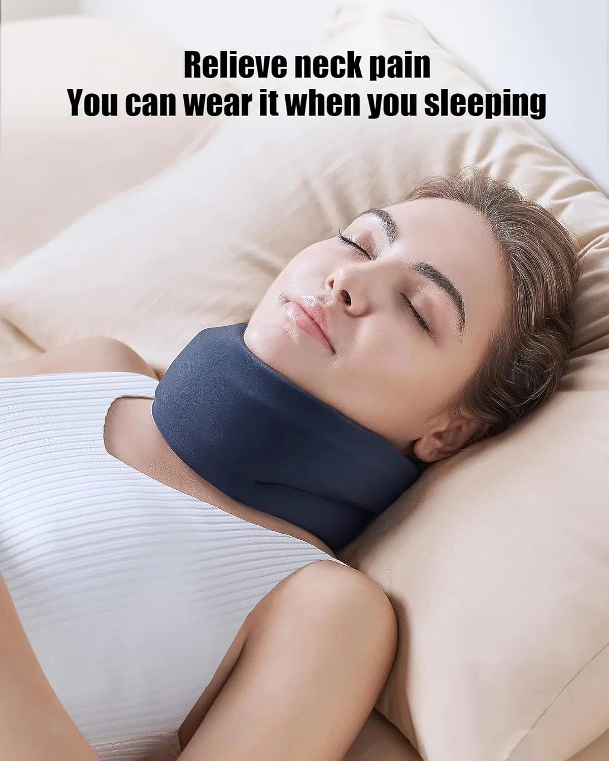 Neck Brace for Sleeping - Cervical Collar Relief Neck Pain and Neck Support Soft Foam Wraps Keep Vertebrae Stable for Relief of Cervical Spine Pressure for Women & Men Blue Large Size