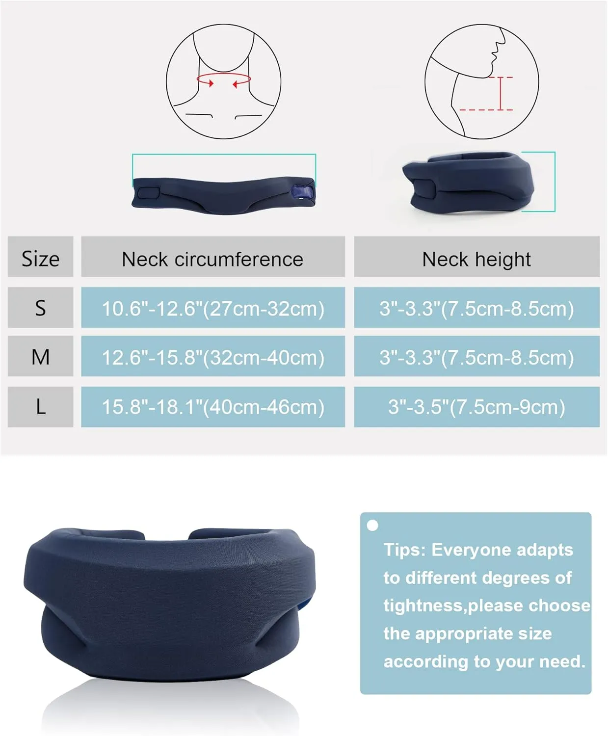 Neck Brace for Sleeping - Cervical Collar Relief Neck Pain and Neck Support Soft Foam Wraps Keep Vertebrae Stable for Relief of Cervical Spine Pressure for Women & Men Blue Large Size