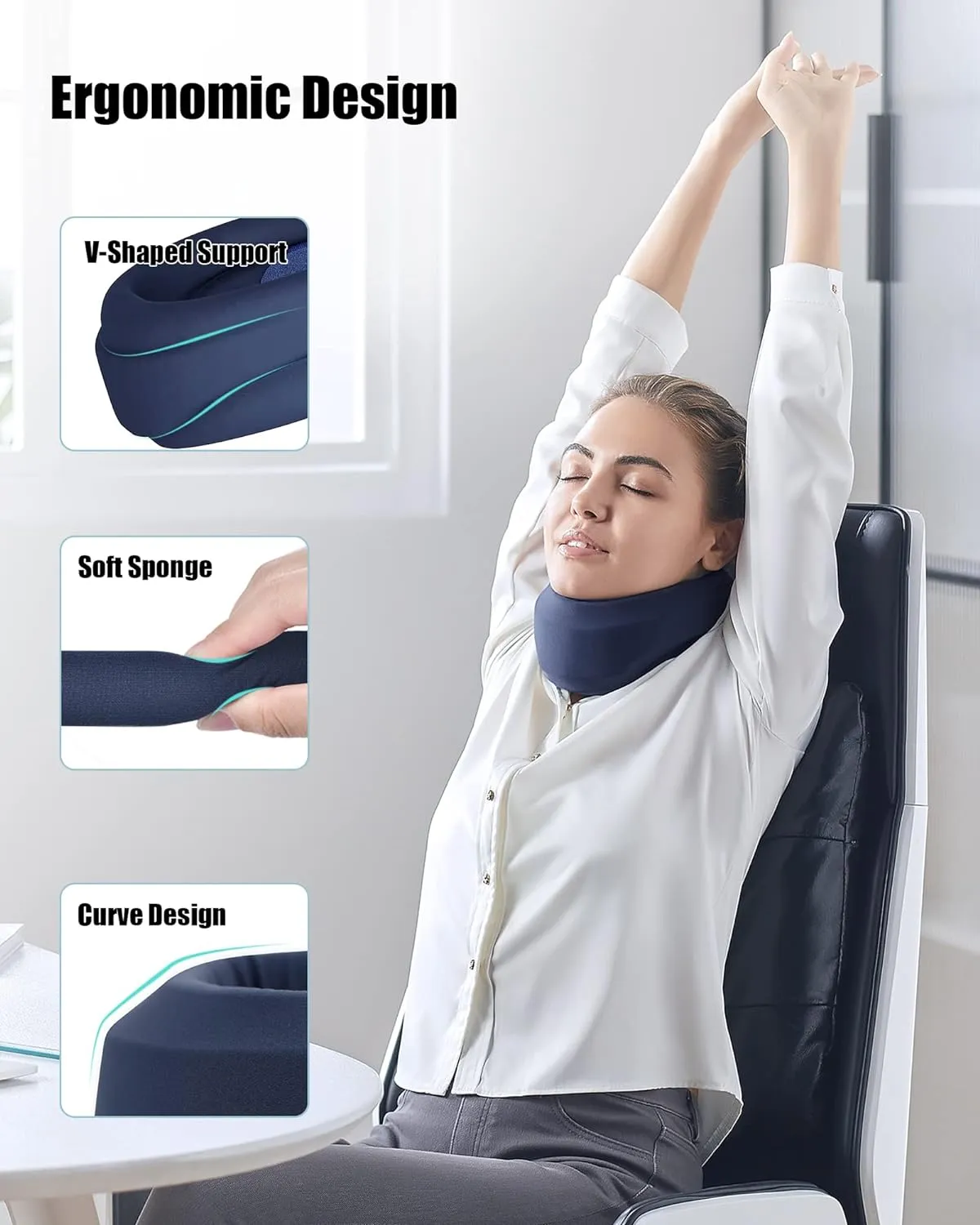 Neck Brace for Sleeping - Cervical Collar Relief Neck Pain and Neck Support Soft Foam Wraps Keep Vertebrae Stable for Relief of Cervical Spine Pressure for Women & Men Blue Large Size