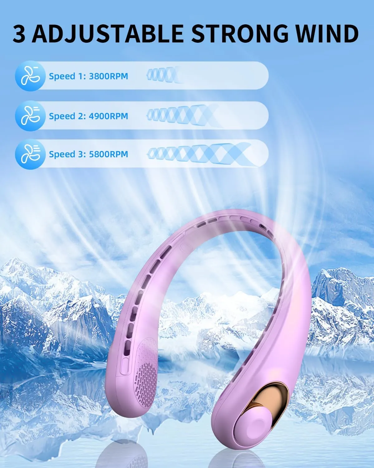 Neck Fan, Personal Fan with LED Indicator, USB-C Charging, Long-Lasting 5200mAh Battery, Hands Free Bladeless Fan with 3 Adjustable Speeds & Ultra-Quiet, Ideal for Home, Travel & Outdoor