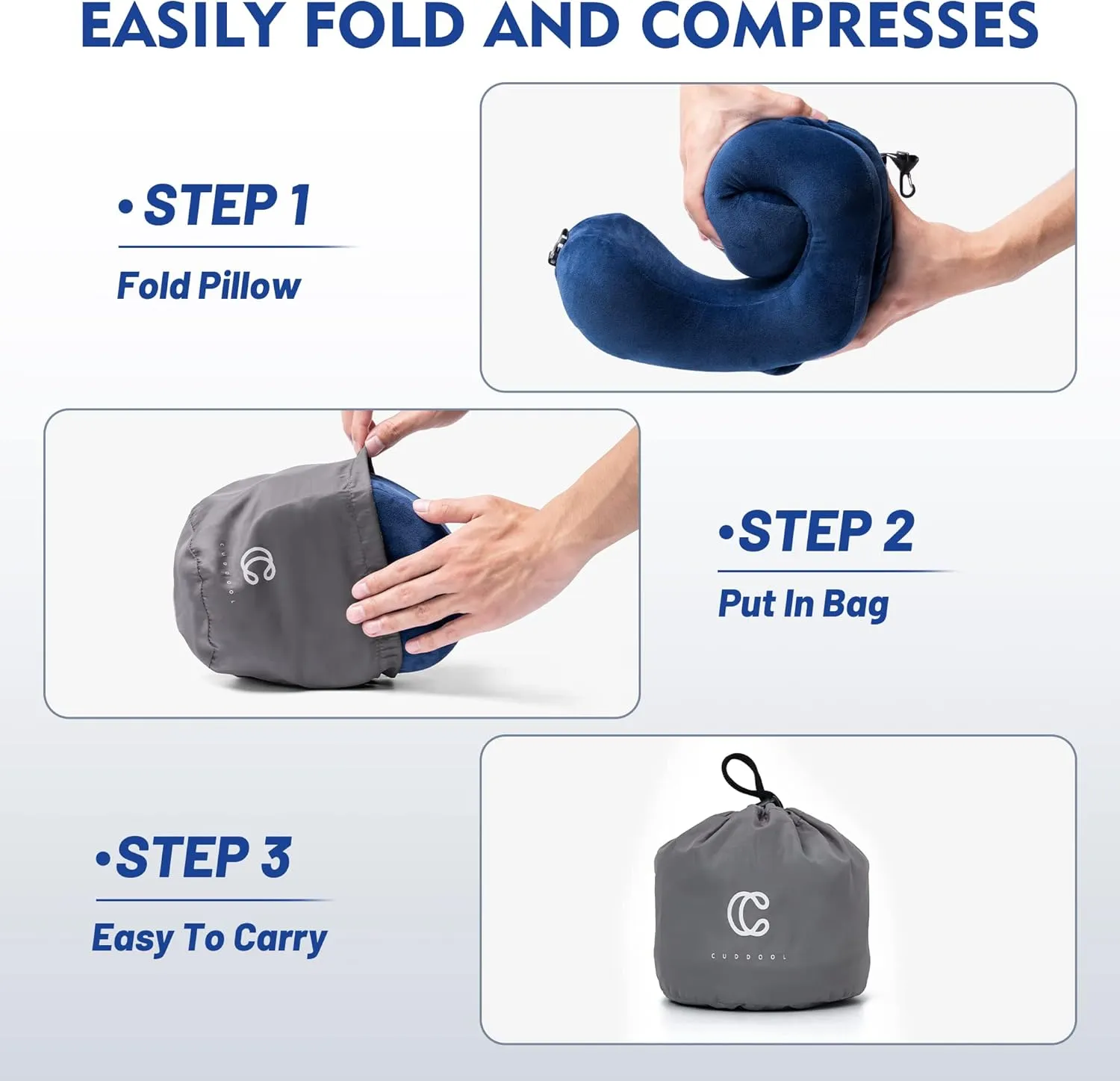 Neck Pillow with Hood - Memory Foam Neck Pillow Head Chin Support, Airplane, Car, Office & Home Sleep Rest Travel Pillows with Hood (Navy Blue, L)