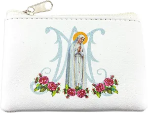 Needzo Our Lady of Fatima White Leatherette Rosary Pouch with Zipper Closure, Neutral Travel Cases and Pouches for Rosaries, 3.25 Inches