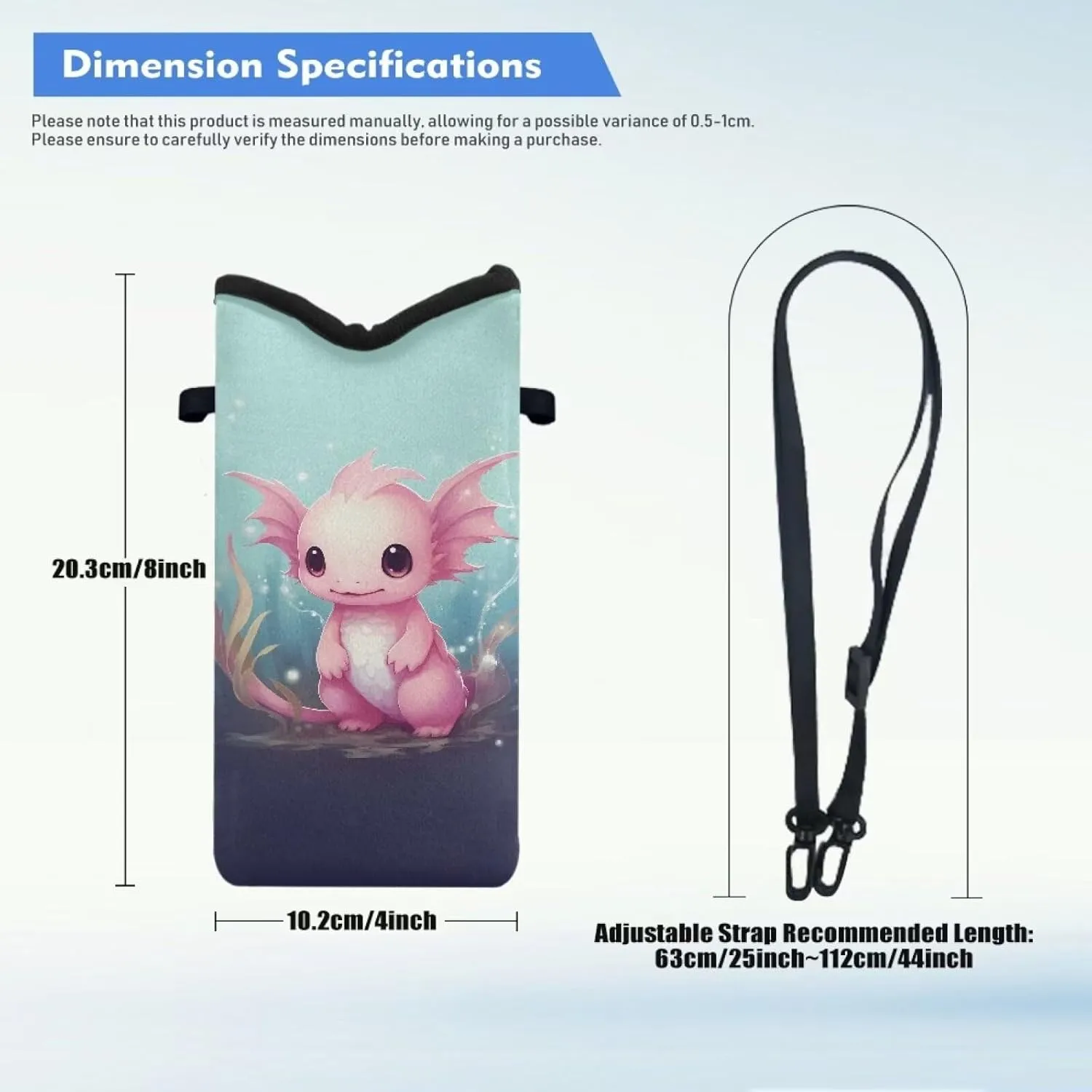 Neoprene Phone Bag Adjustable Crossbody Strap Mobile Protection Case Hook and Loop Fastener Phone Bag, 4 X 8 Inch