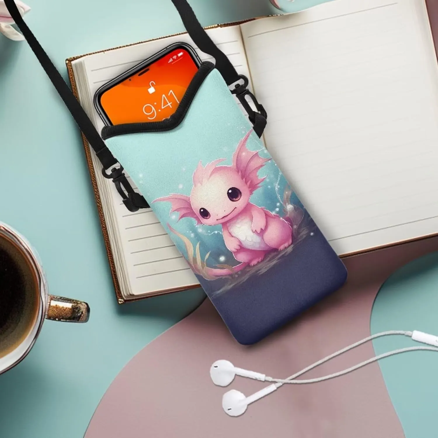 Neoprene Phone Bag Adjustable Crossbody Strap Mobile Protection Case Hook and Loop Fastener Phone Bag, 4 X 8 Inch