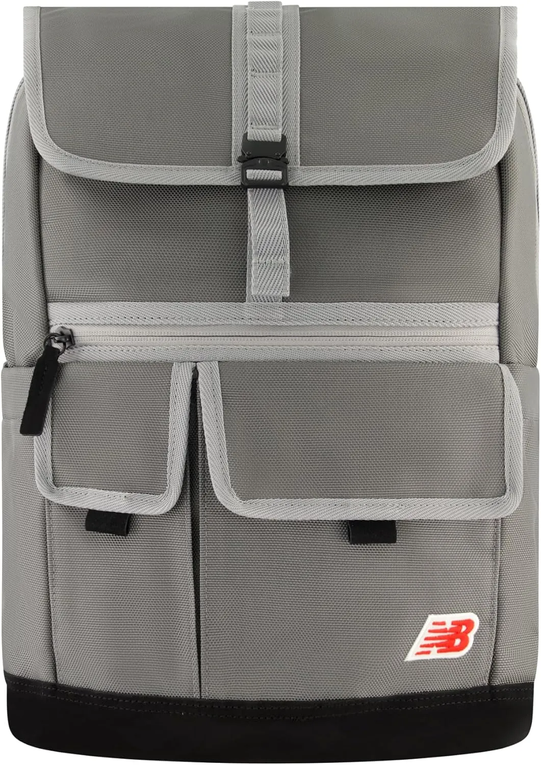 New Balance Flap Duffel Backpack, Legacy Icon Commuter Travel Bag for Men and Women, Grey, 19 Inch