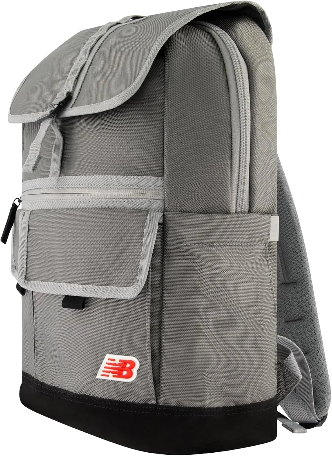 New Balance Flap Duffel Backpack, Legacy Icon Commuter Travel Bag for Men and Women, Grey, 19 Inch