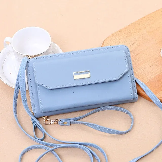 New Female Wallets Women Zipper Purses Lady Long Hasp Purses 5.5Inch Phone Pocket Female Strap Clutch Coin Card Holders