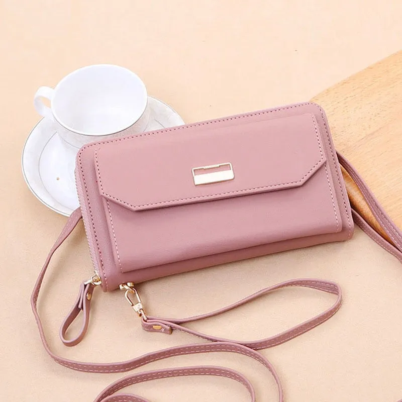 New Female Wallets Women Zipper Purses Lady Long Hasp Purses 5.5Inch Phone Pocket Female Strap Clutch Coin Card Holders