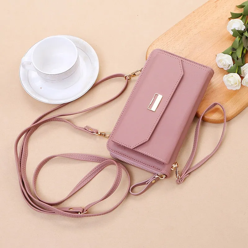 New Female Wallets Women Zipper Purses Lady Long Hasp Purses 5.5Inch Phone Pocket Female Strap Clutch Coin Card Holders
