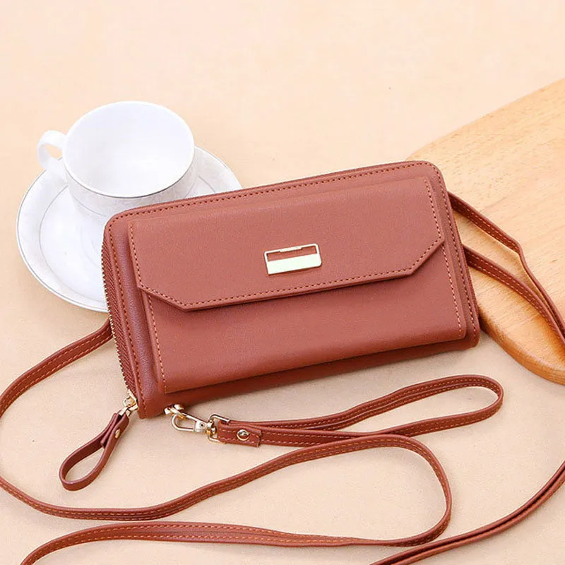 New Female Wallets Women Zipper Purses Lady Long Hasp Purses 5.5Inch Phone Pocket Female Strap Clutch Coin Card Holders
