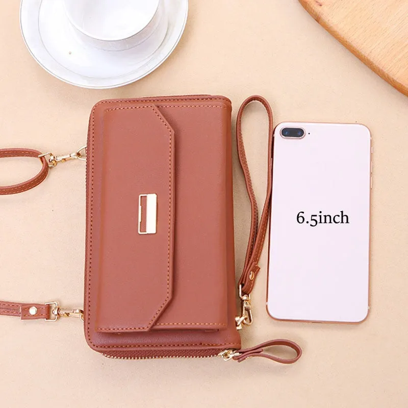 New Female Wallets Women Zipper Purses Lady Long Hasp Purses 5.5Inch Phone Pocket Female Strap Clutch Coin Card Holders