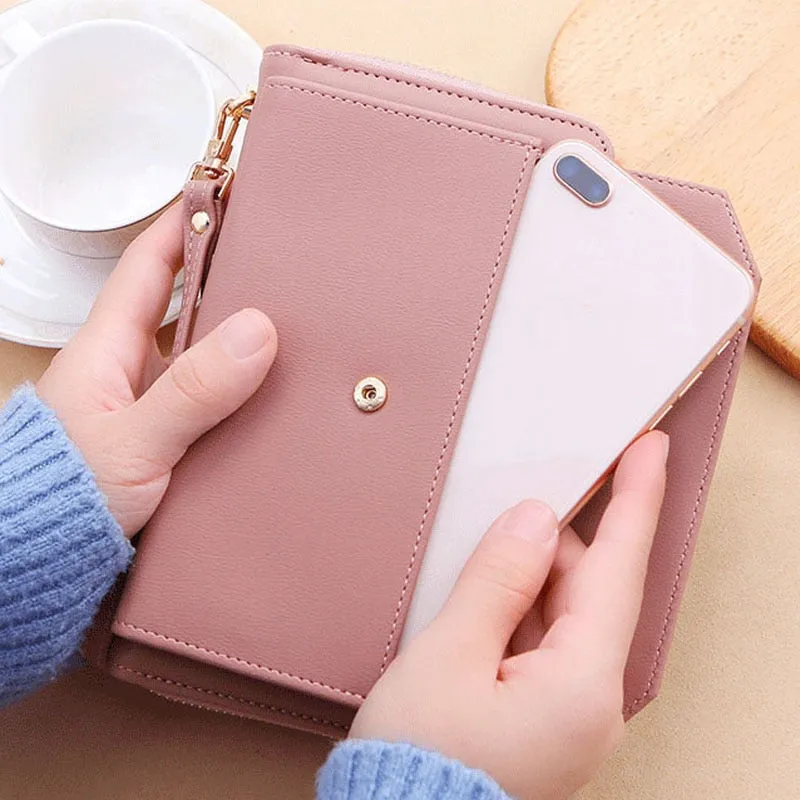 New Female Wallets Women Zipper Purses Lady Long Hasp Purses 5.5Inch Phone Pocket Female Strap Clutch Coin Card Holders