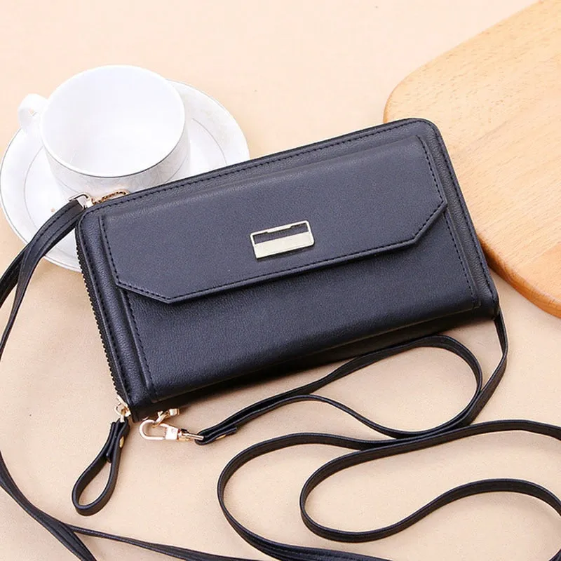 New Female Wallets Women Zipper Purses Lady Long Hasp Purses 5.5Inch Phone Pocket Female Strap Clutch Coin Card Holders