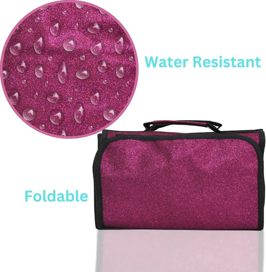 NGIL Glitter Travel Hanging Toiletry Bag for Cheerleaders and Dance Teams, Toiletry Organizer and Toiletry Bag for Women, Cosmetic Travel Bag(Glitter-Hot Pink)