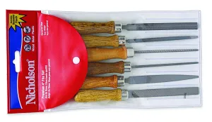 Nicholson 6 Piece Hand File Set with Wood Handles, American Pattern, 4" Length