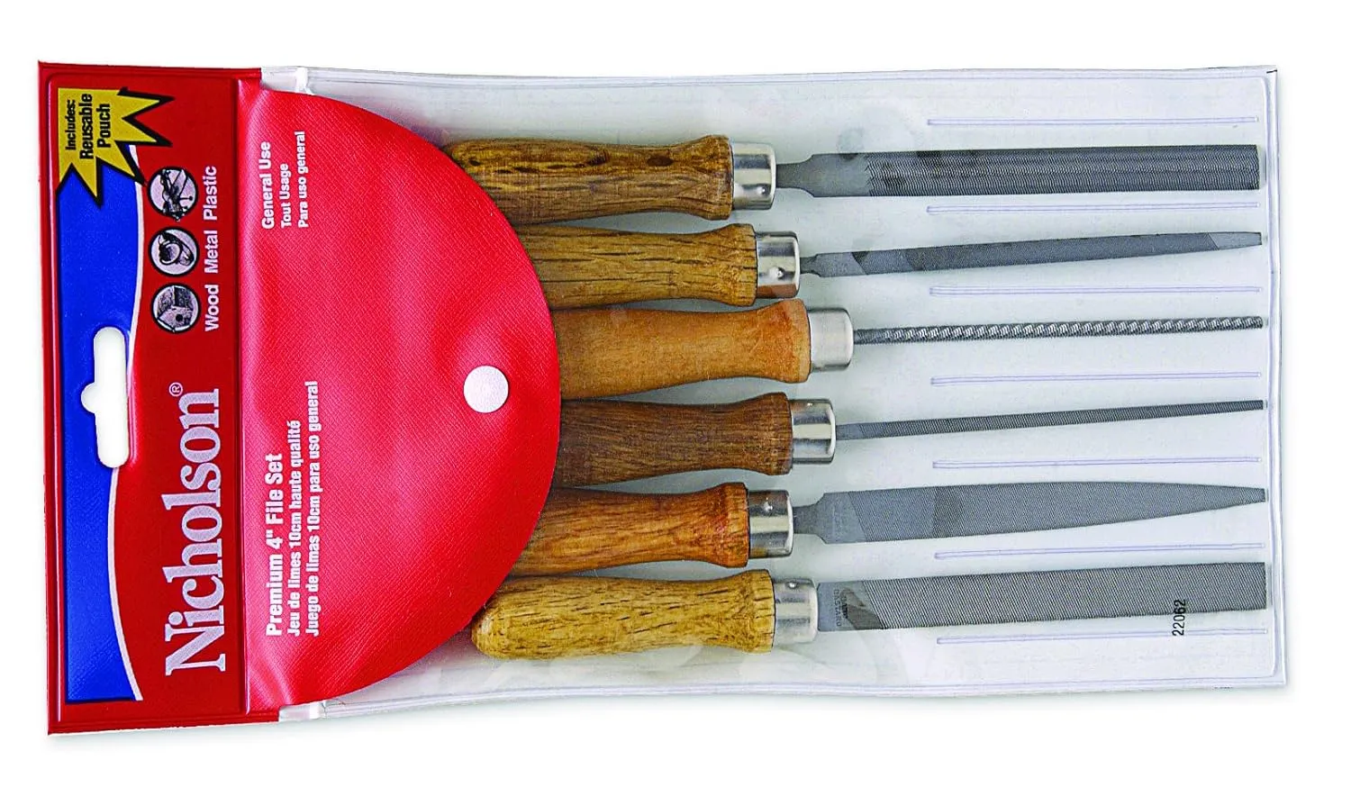 Nicholson 6 Piece Hand File Set with Wood Handles, American Pattern, 4" Length