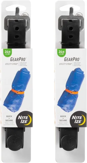 Nite Ize GearPro Utility Strap - Durable All-Purpose Utility Rubber Strap with Aluminum Buckle - Secure Equipment & Gear - UV-Resistant & Stretchy - 24", Black (2 Pack)