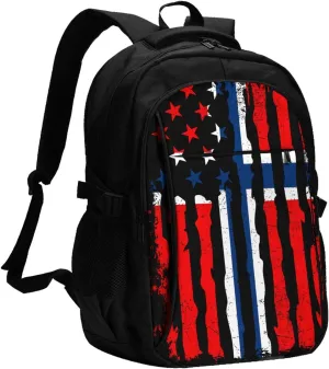 Norwegian American Flag Norway Root Business Laptop Backpack Travel Backpacks Outdoor Rucksack Large Bag Daypack with USB Charging Port Multi-Pocket for Hiking Camping