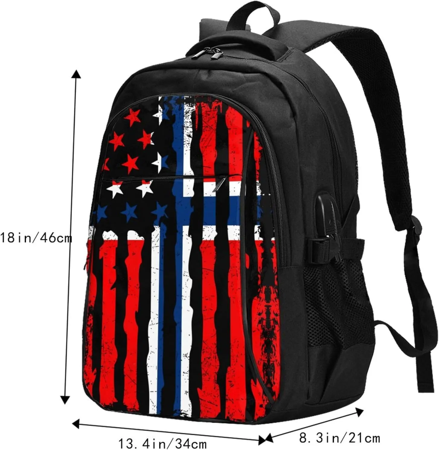 Norwegian American Flag Norway Root Business Laptop Backpack Travel Backpacks Outdoor Rucksack Large Bag Daypack with USB Charging Port Multi-Pocket for Hiking Camping