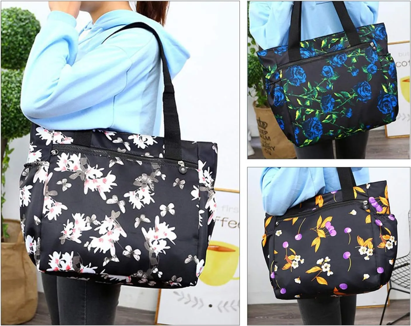 NOTAG Tote Purses for Women Lightweight Large Shoulder Handbags Nylon Floral Printed Purses and Handbags
