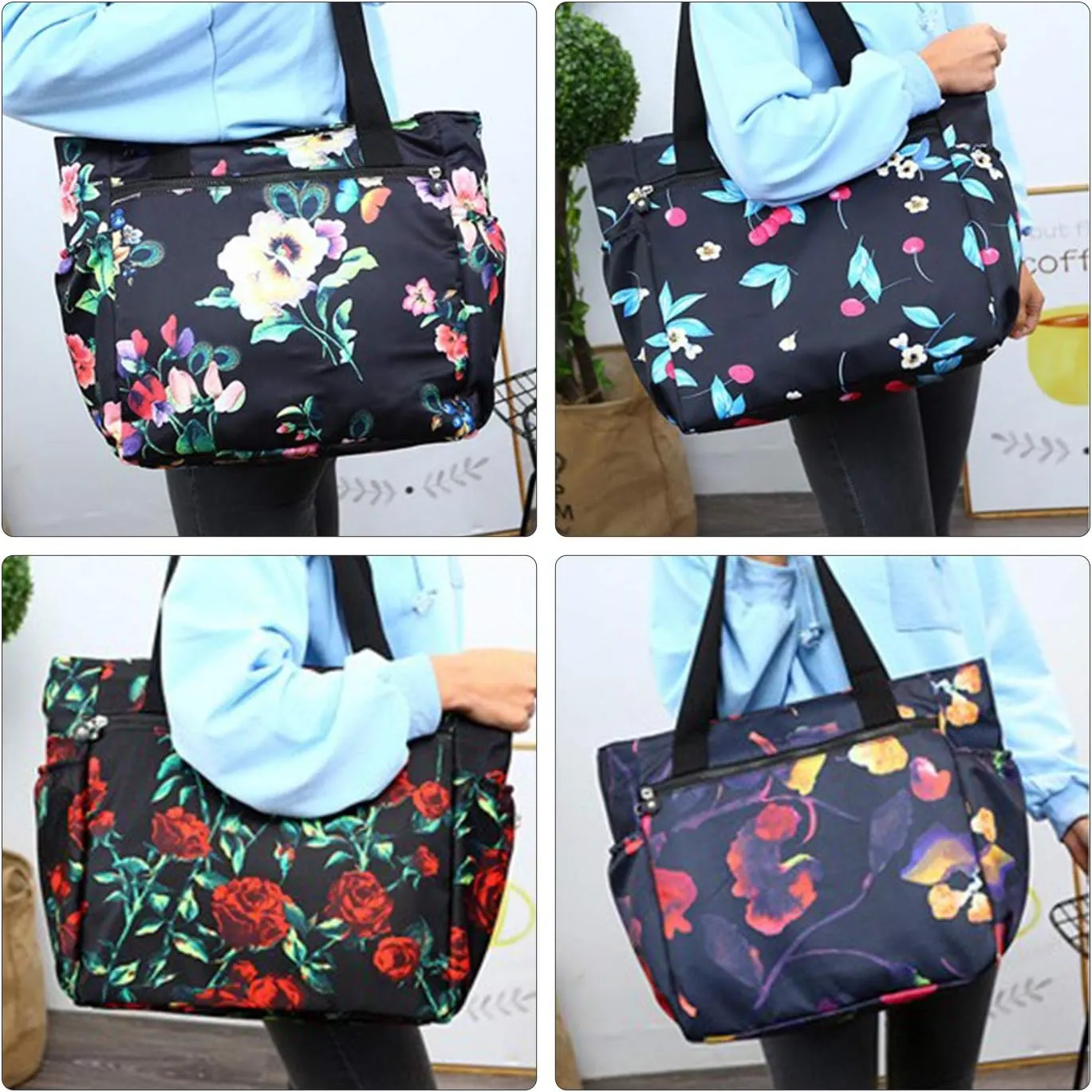 NOTAG Tote Purses for Women Lightweight Large Shoulder Handbags Nylon Floral Printed Purses and Handbags