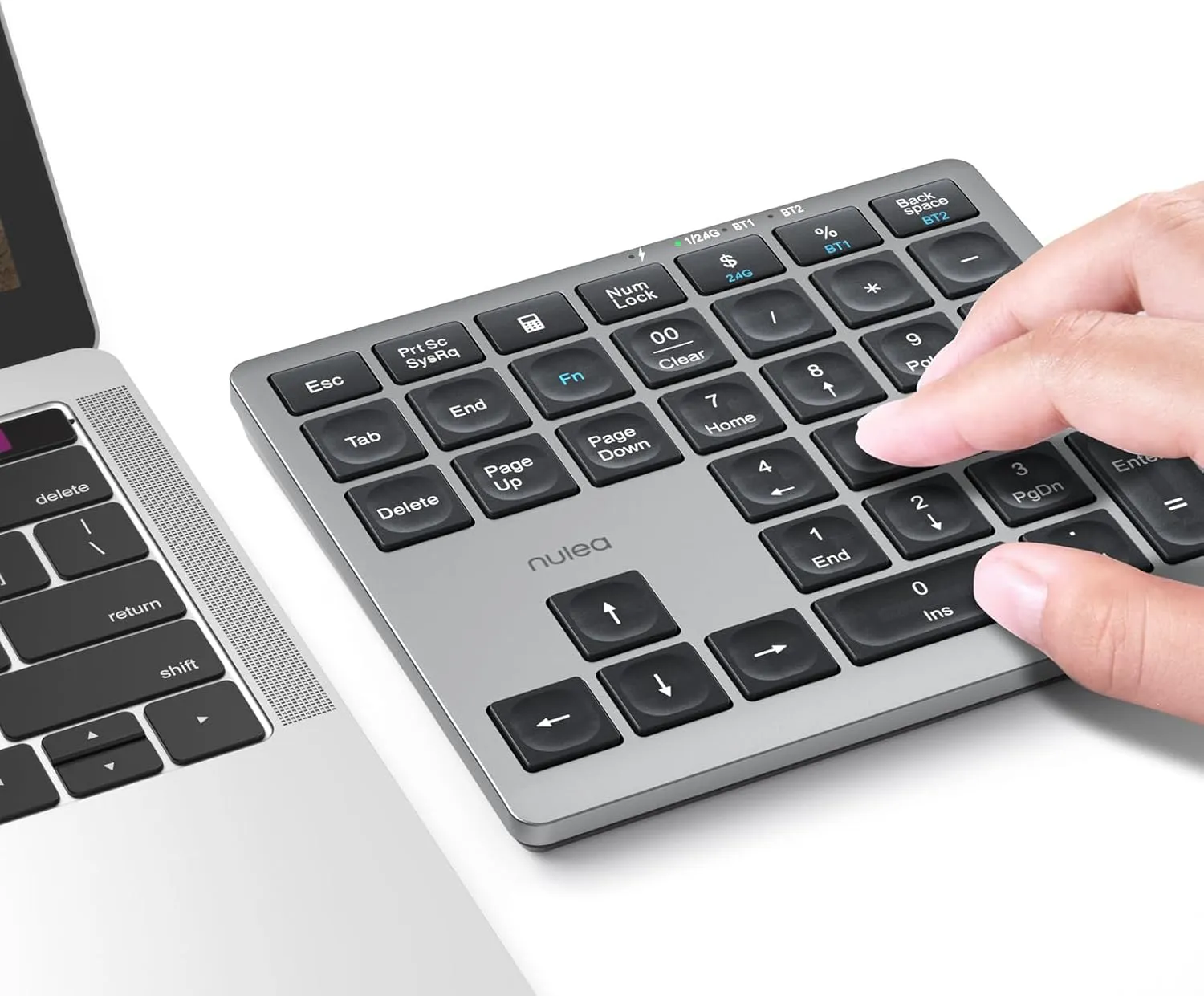 Nulea Wireless Number Pad Bluetooth 5.0 & 2.4G Portable Numeric Keyboard, USB-C Rechargeable, 34-Keys Bluetooth Keyboard for Data Entry, Compatible for Laptop, Mac, iMac, Tablet, PC Desktop