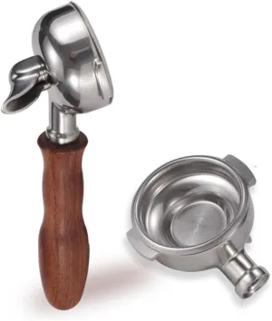 Nuova simonelli Nova APPIA coffee machine handle, Single Spout Portafilter, Complete Single Portafilter, Espresso Single Spout Portafilter with 2 Ear, Wooden handle, 58mm, E61