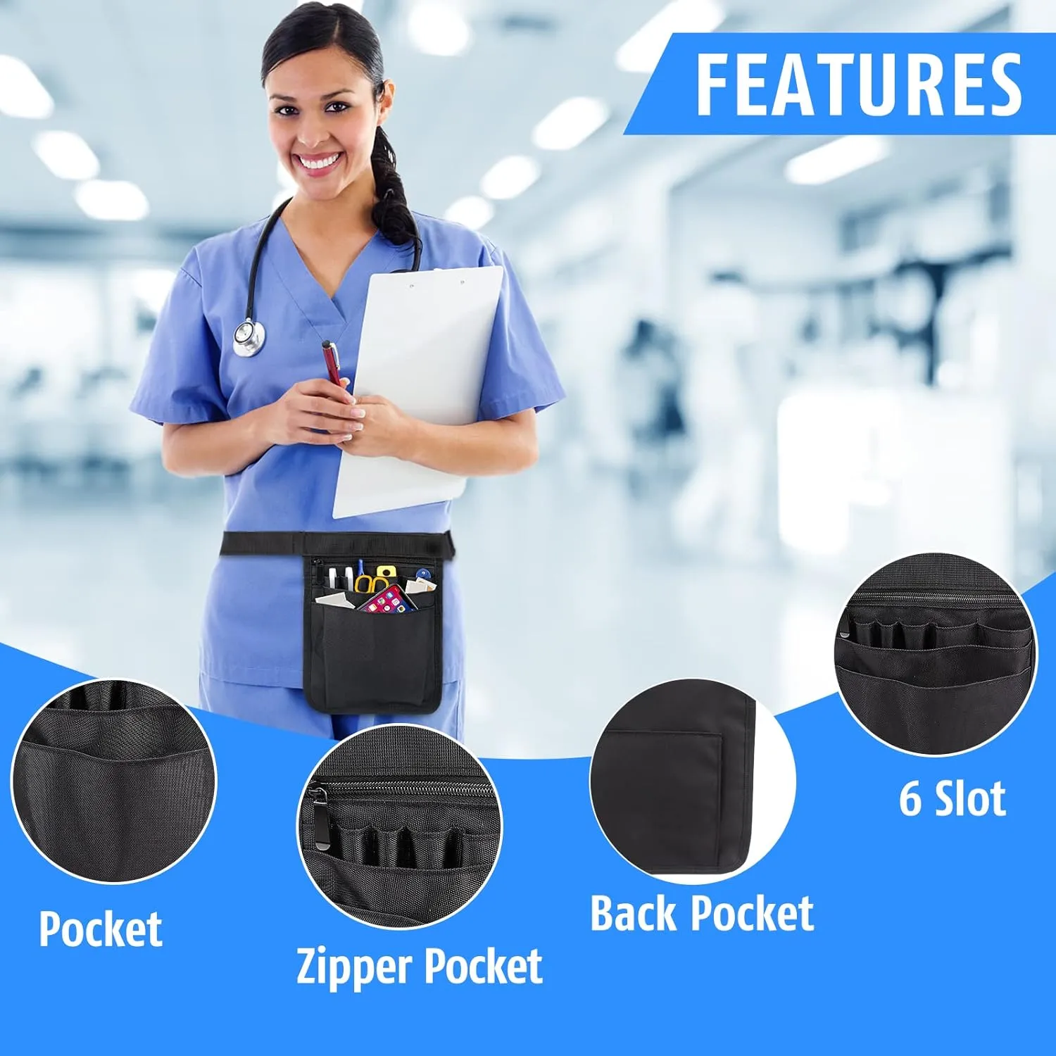 Nurse Fanny Pack, Nurse Pouch for Women Men, Nurse Tool Belt, Nurses Utility Storage Pocket Organizer, Utility Waist Pack Multi Compartment Medical Gear Pocket Belt Bag(Black)