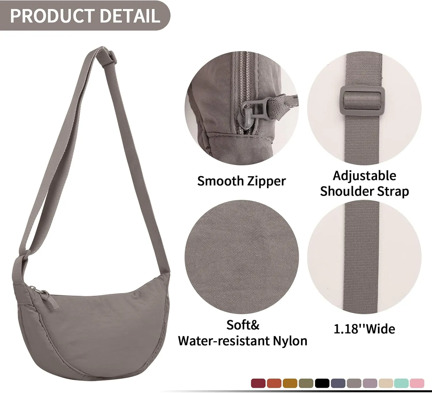 Nylon Crescent Crossbody Bag for Women Purses Trendy Men,Small Travel Sling Bag Hobo