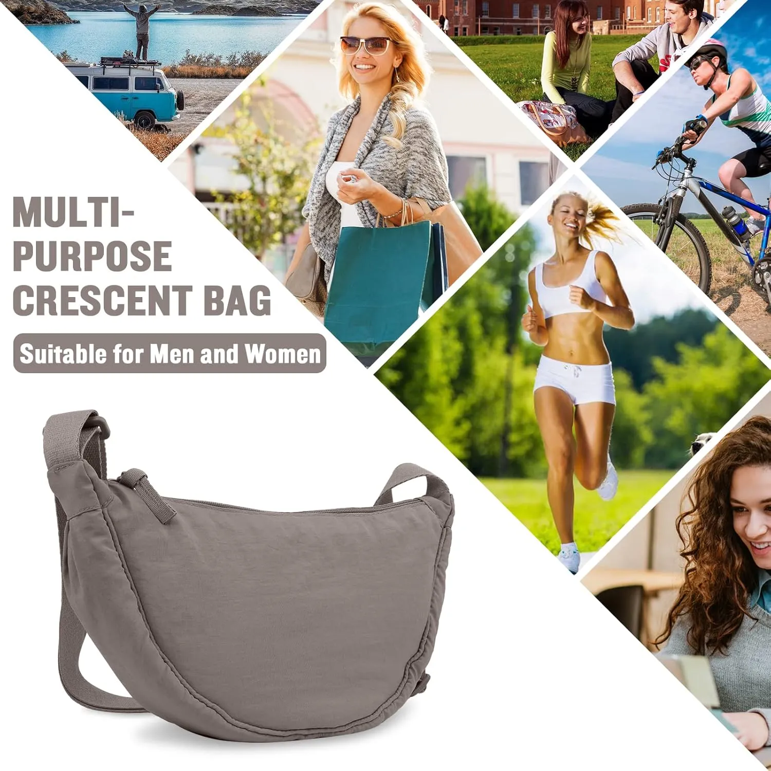Nylon Crescent Crossbody Bag for Women Purses Trendy Men,Small Travel Sling Bag Hobo