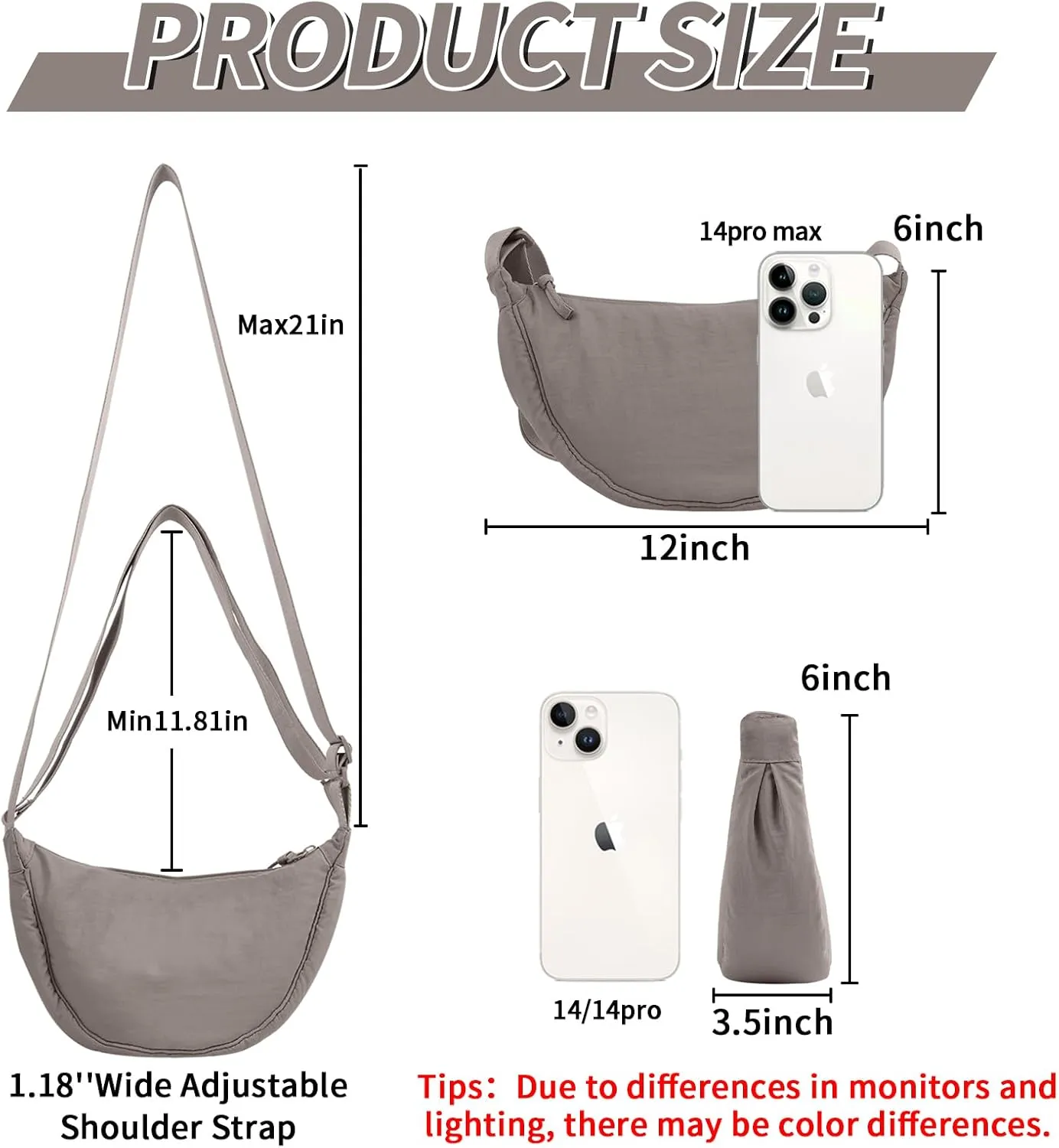 Nylon Crescent Crossbody Bag for Women Purses Trendy Men,Small Travel Sling Bag Hobo