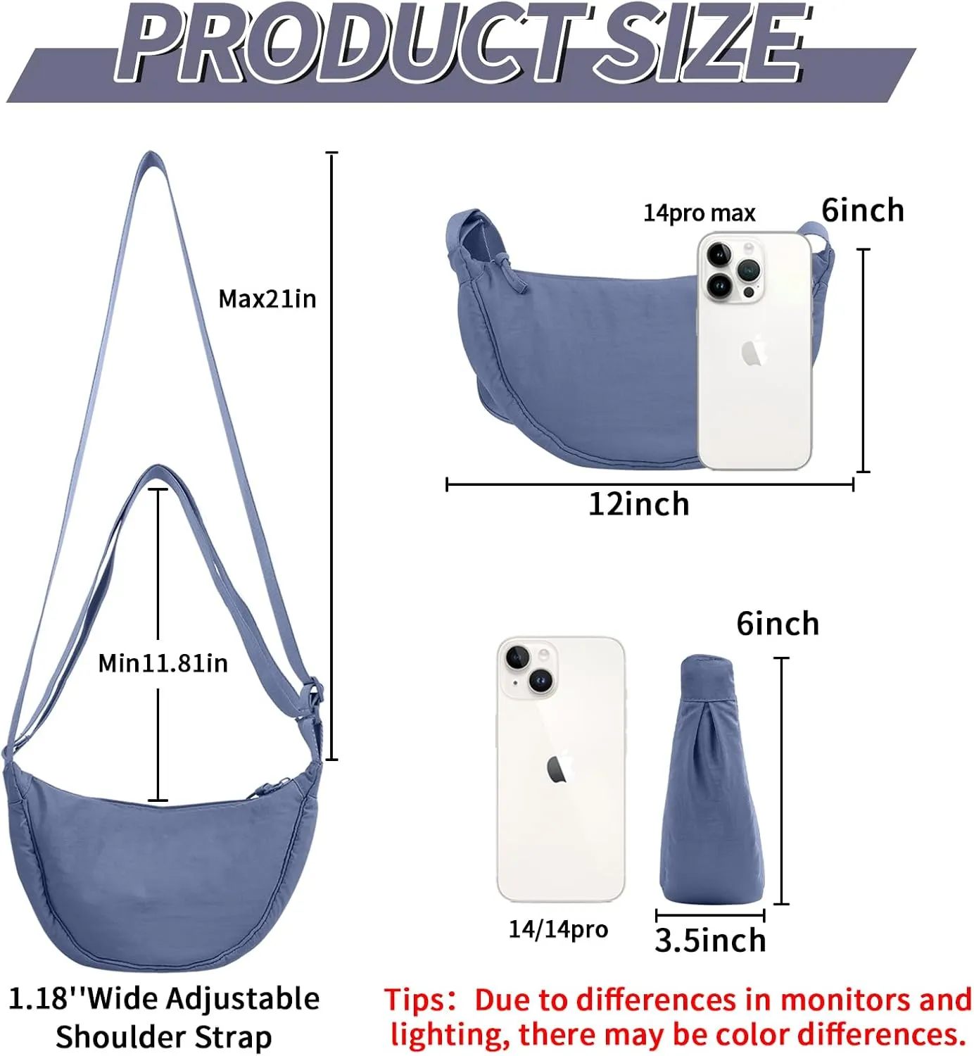 Nylon Crescent Crossbody Bag for Women Purses Trendy Men,Small Travel Sling Bag Hobo