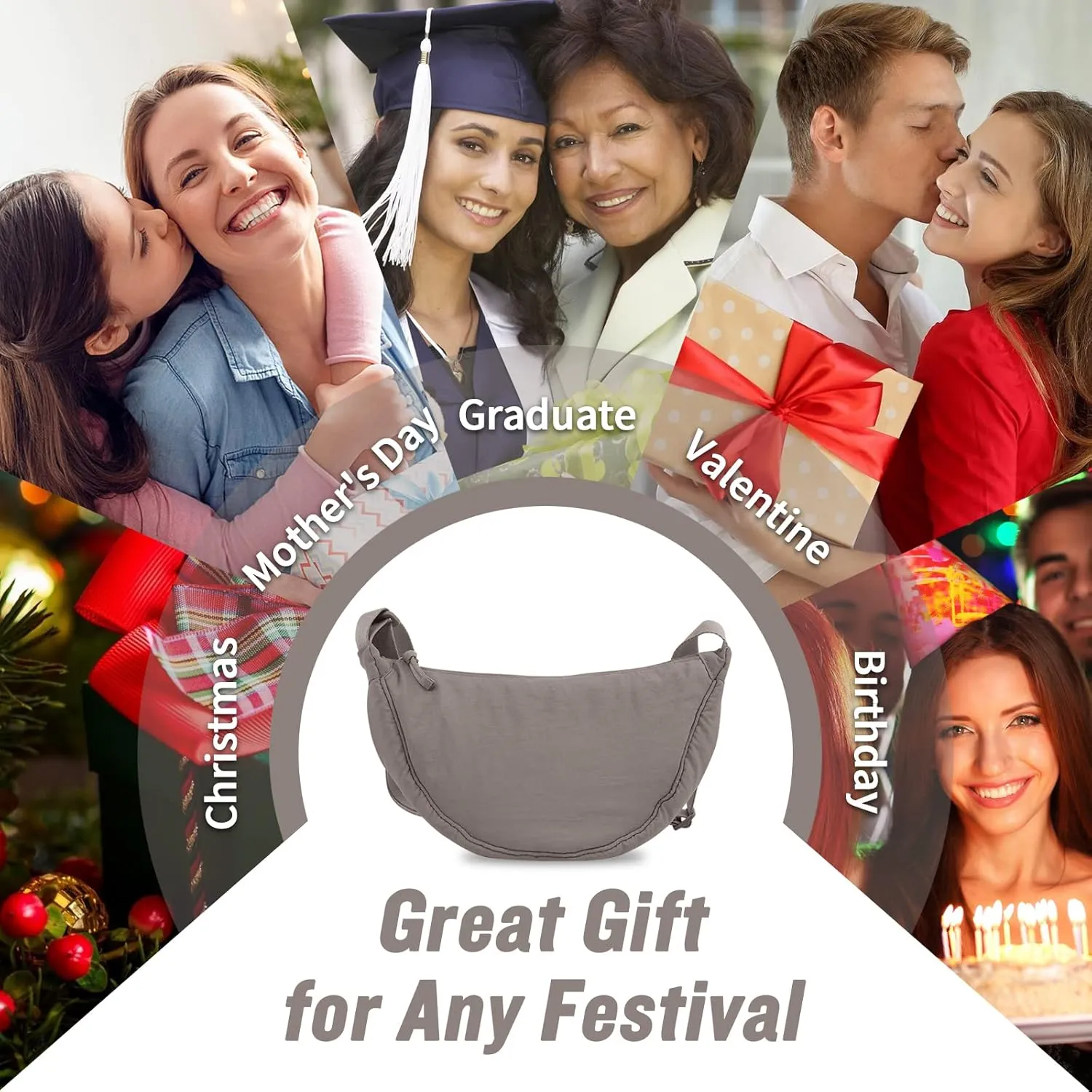 Nylon Crescent Crossbody Bag for Women Purses Trendy Men,Small Travel Sling Bag Hobo