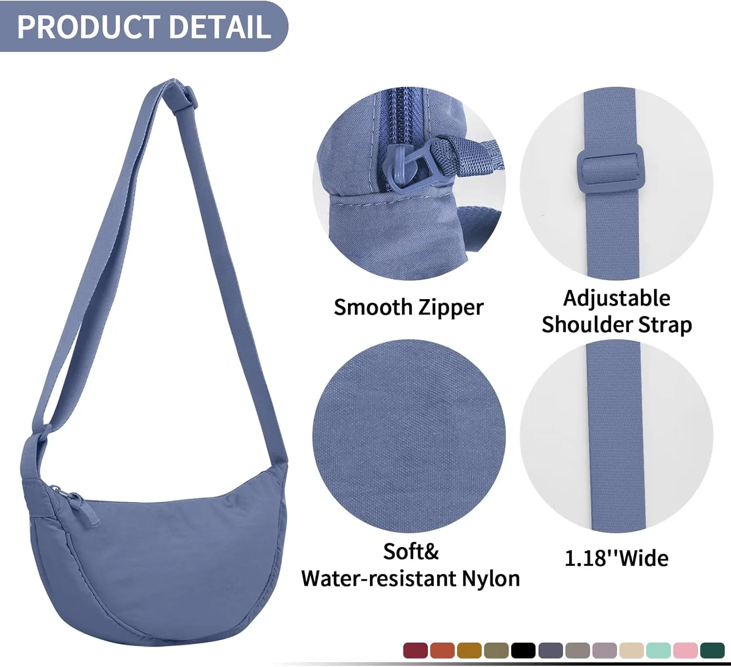 Nylon Crescent Crossbody Bag for Women Purses Trendy Men,Small Travel Sling Bag Hobo