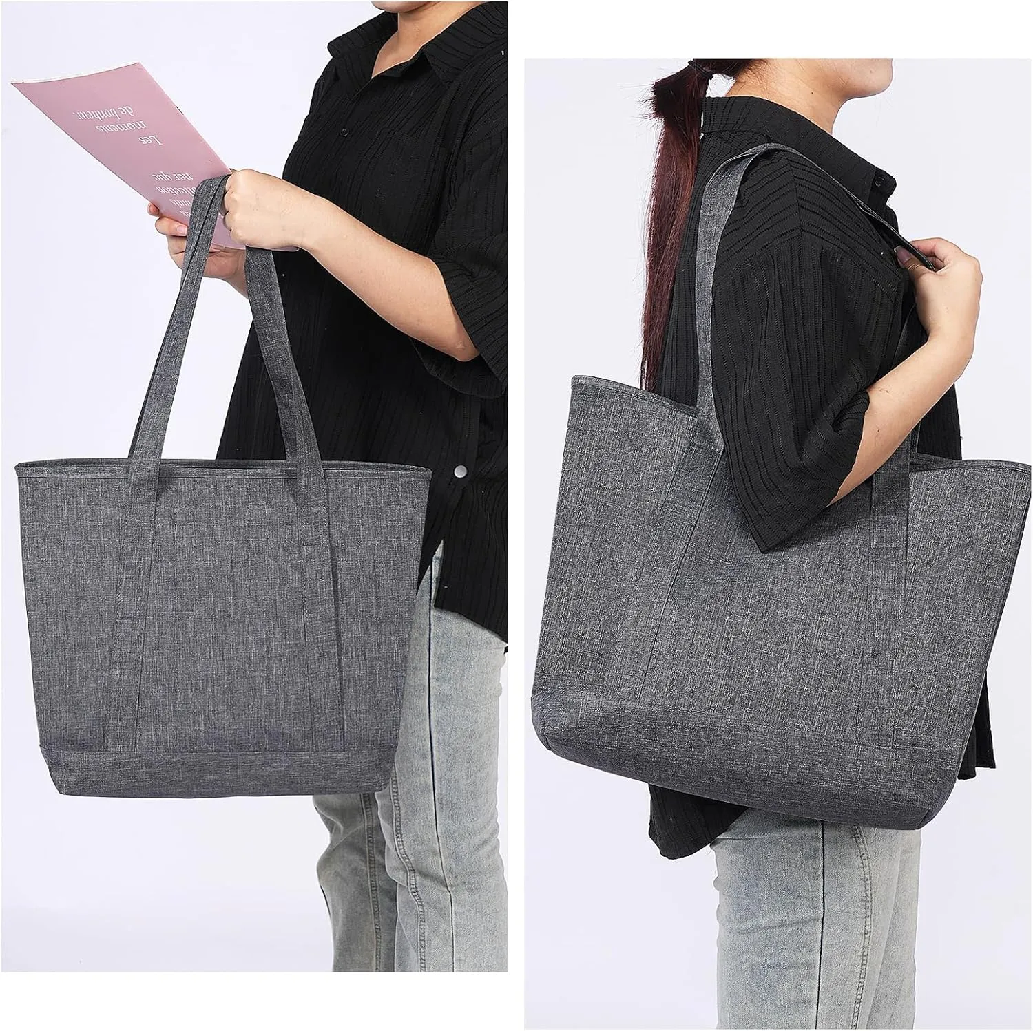 Nylon Tote Bag for Women Large Capacity Shoulder Bag Top Handle Handbag with Zipper for Work College Travel Daily