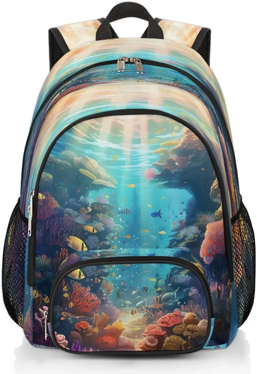 Ocean Theme Backpack for Women Men Laptop Backpack Work Bag Travel Hiking Camping Casual Daypack