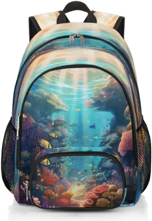 Ocean Theme Backpack for Women Men Laptop Backpack Work Bag Travel Hiking Camping Casual Daypack