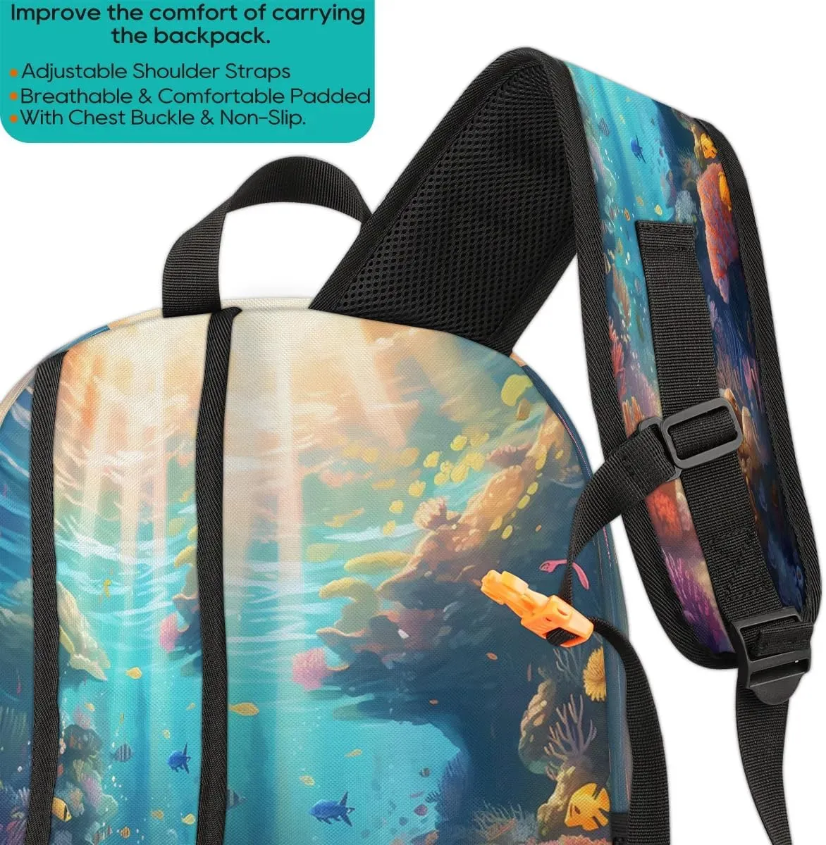 Ocean Theme Backpack for Women Men Laptop Backpack Work Bag Travel Hiking Camping Casual Daypack