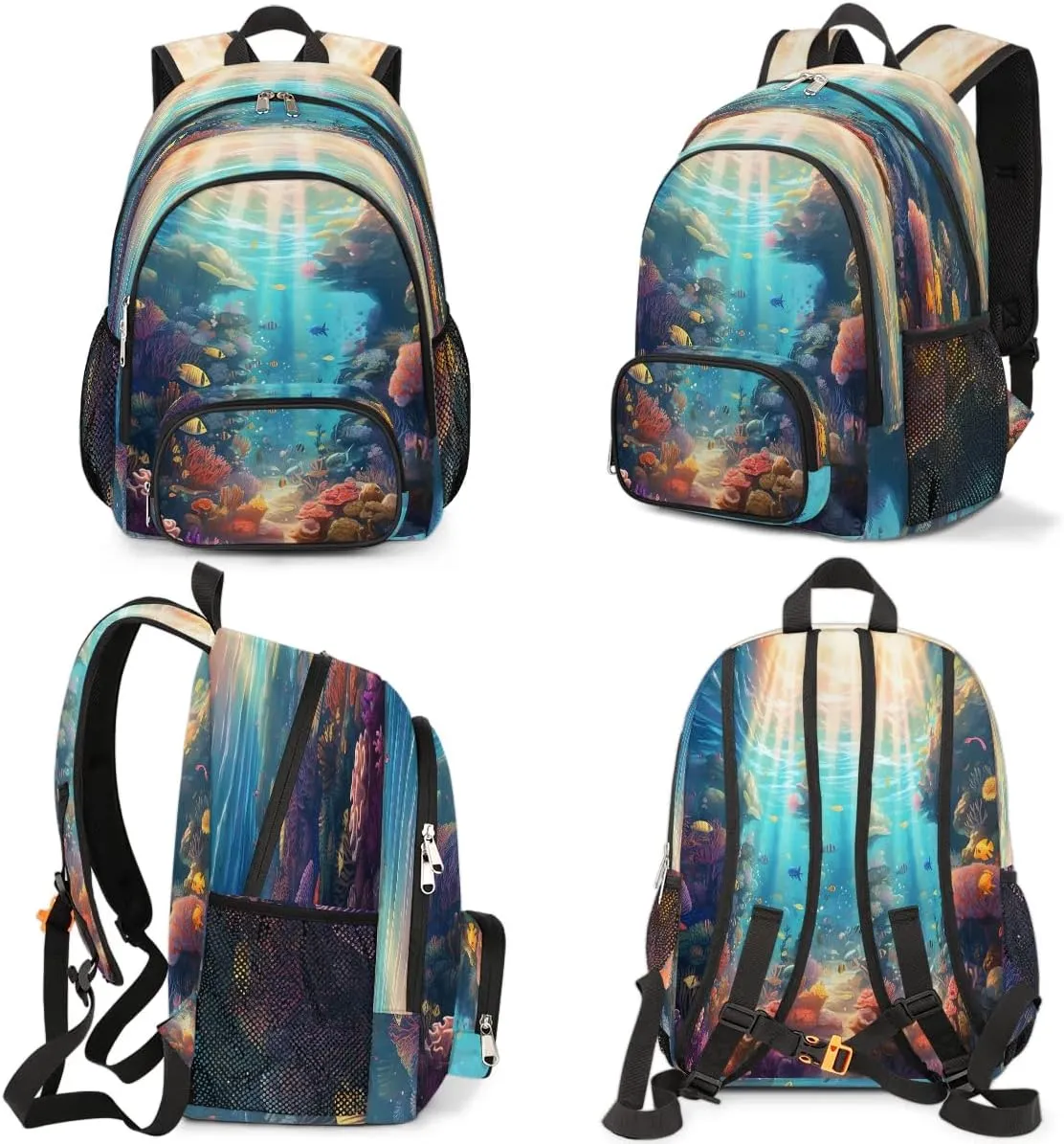 Ocean Theme Backpack for Women Men Laptop Backpack Work Bag Travel Hiking Camping Casual Daypack