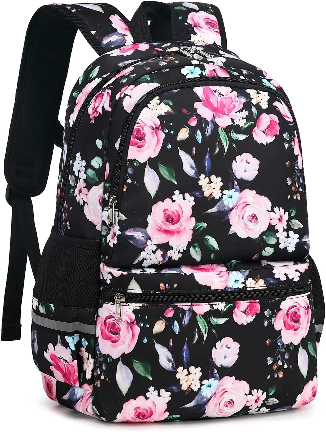 Octsky Kids Backpack for Girls Elementary School Bags Teens Childs Bookbags Cute Durable Travel Gifts Morrales Mochilas para Niñas de 4 5 6 7 8 9 Nños Floral Black