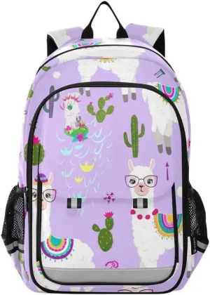 ODAWA Cartoon Llamas Glasses Bakcpack Travel School Bag with Side Pockets Girls Boys Backpack, 17 Inch