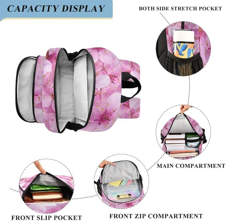 ODAWA Cherry Blossoms Cute Backpack for School Laptop Backpack Purse Travel Bag Girls Boys Backpack