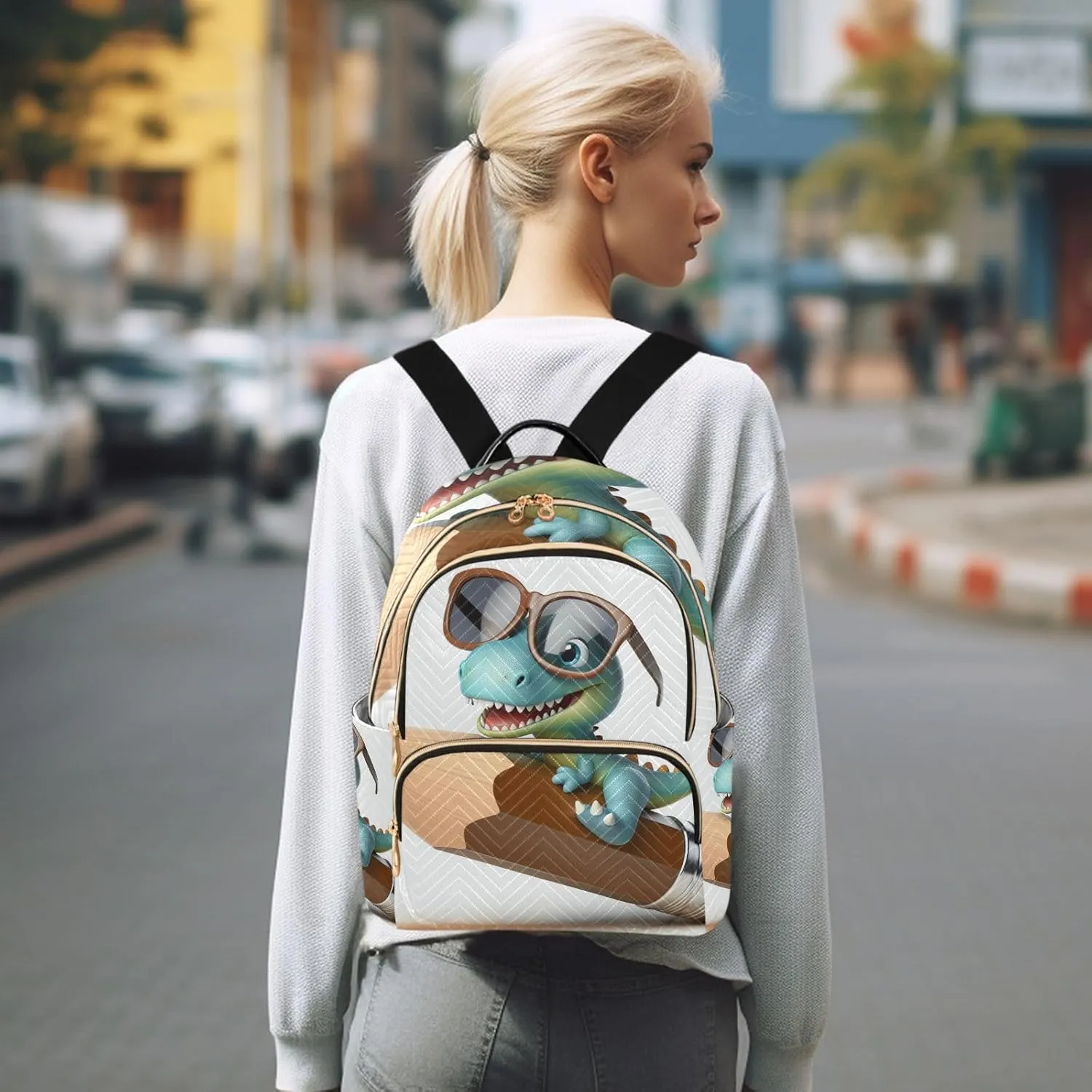 ODAWA Cute Dinosaur Riding Pencil Small Backpack for Women Quilted Backpack Purse for Women