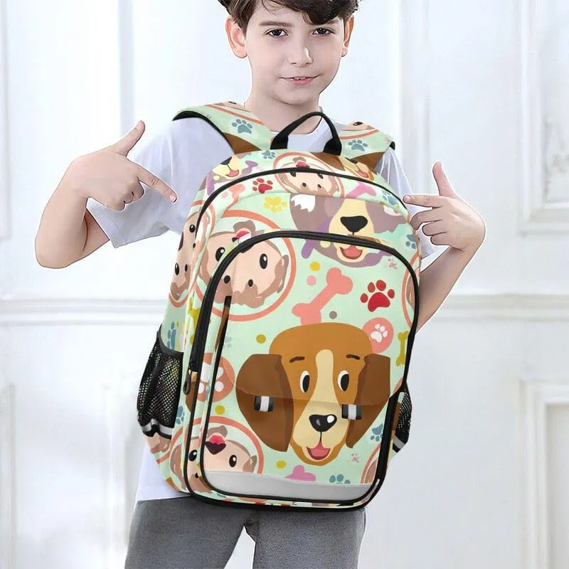 ODAWA Cute Dogs Colorful Bones Bakcpack Preschool Elementary Kindergarten School Bag Girls Boys Backpack, 17 Inch