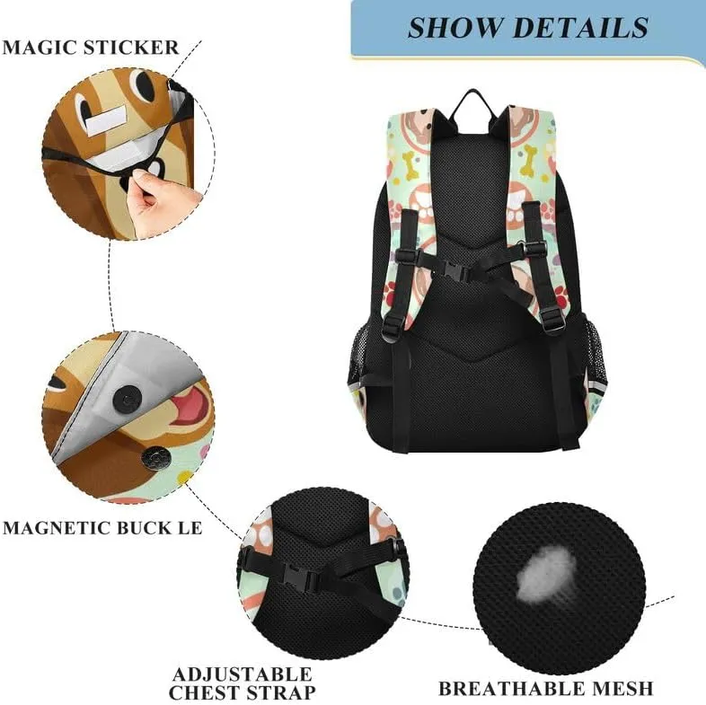 ODAWA Cute Dogs Colorful Bones Bakcpack Preschool Elementary Kindergarten School Bag Girls Boys Backpack, 17 Inch