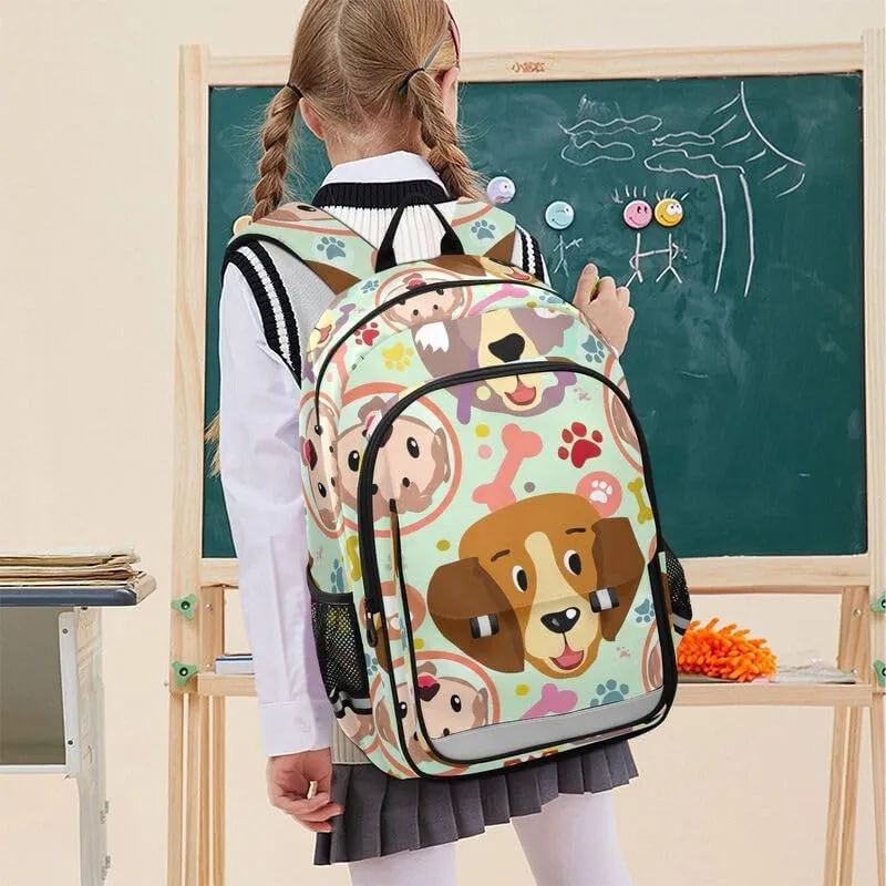 ODAWA Cute Dogs Colorful Bones Bakcpack Preschool Elementary Kindergarten School Bag Girls Boys Backpack, 17 Inch