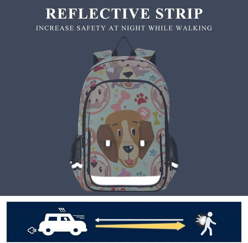 ODAWA Cute Dogs Colorful Bones Bakcpack Preschool Elementary Kindergarten School Bag Girls Boys Backpack, 17 Inch